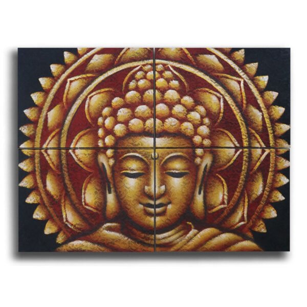 Ancient Wisdom Set of 4 Gold Buddha Mandala Brocade Detail Canvas Wall Art – 30x40cm