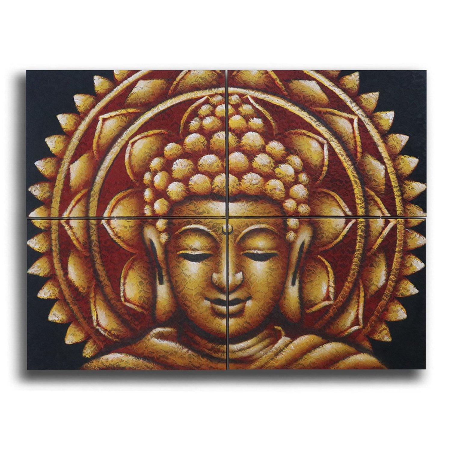 BAP-19 Ancient Wisdom Set of 4 Gold Buddha Mandala Brocade Detail Canvas Wall Art – 30x40cm Ancient Wisdom Set of 4 Gold Buddha Mandala Brocade Detail Canvas Wall Art – 30x40cm - Image 1