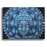 Ancient Wisdom Set of 4 Blue Buddha Mandala Brocade Detail Canvas Wall Art – 30x40cm