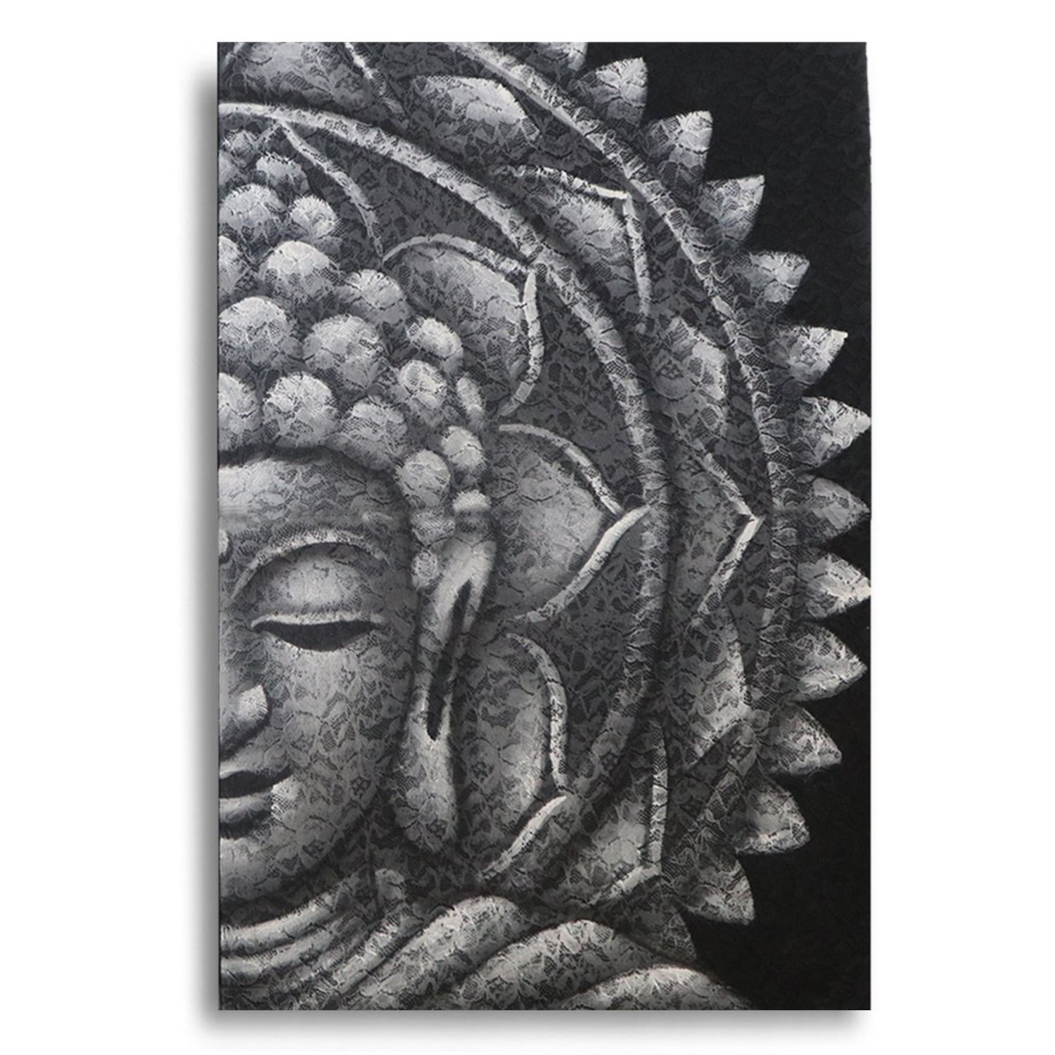 BAP-21 Ancient Wisdom Grey Half Buddha Mandala Canvas Wall Art – 60x80cm Ancient Wisdom Grey Half Buddha Mandala Canvas Wall Art – 60x80cm - Image 1