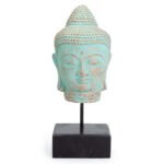 Ancient Wisdom Stillness Buddha Head On Stand - Green Copper