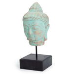 Ancient Wisdom Stillness Buddha Head On Stand - Green Copper - Image 4