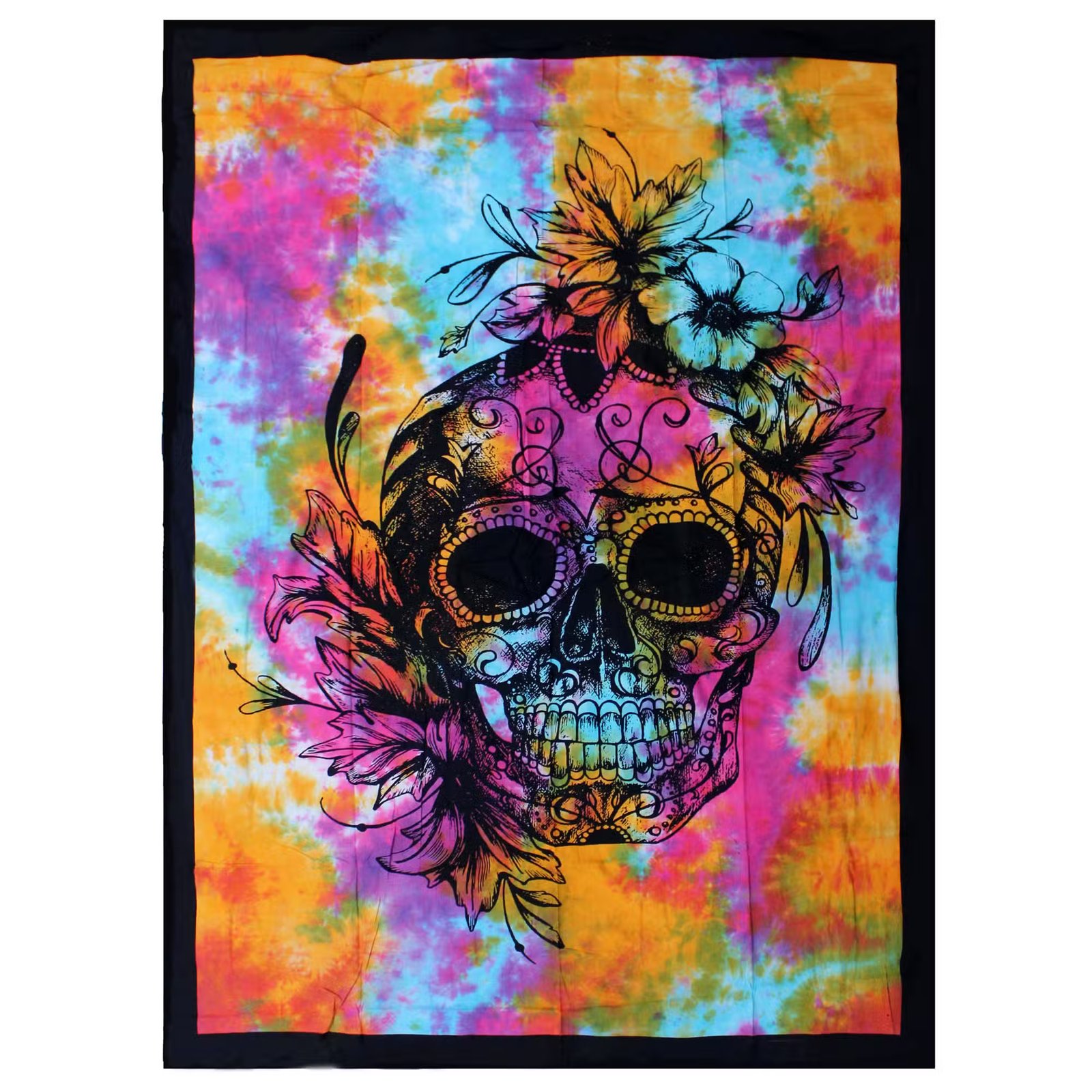 CBWH-28 Ancient Wisdom Mono Single Cotton Bedspread + Wall Hanging – Day of Dead Skull Ancient Wisdom Mono Single Cotton Bedspread + Wall Hanging – Day of Dead Skull - Image 1