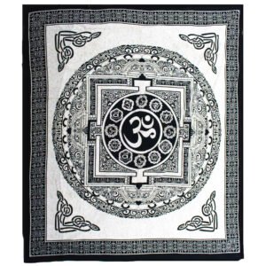 CBWH-31 Ancient Wisdom Mono Double Cotton Bedspread + Wall Hanging – OM Mandala