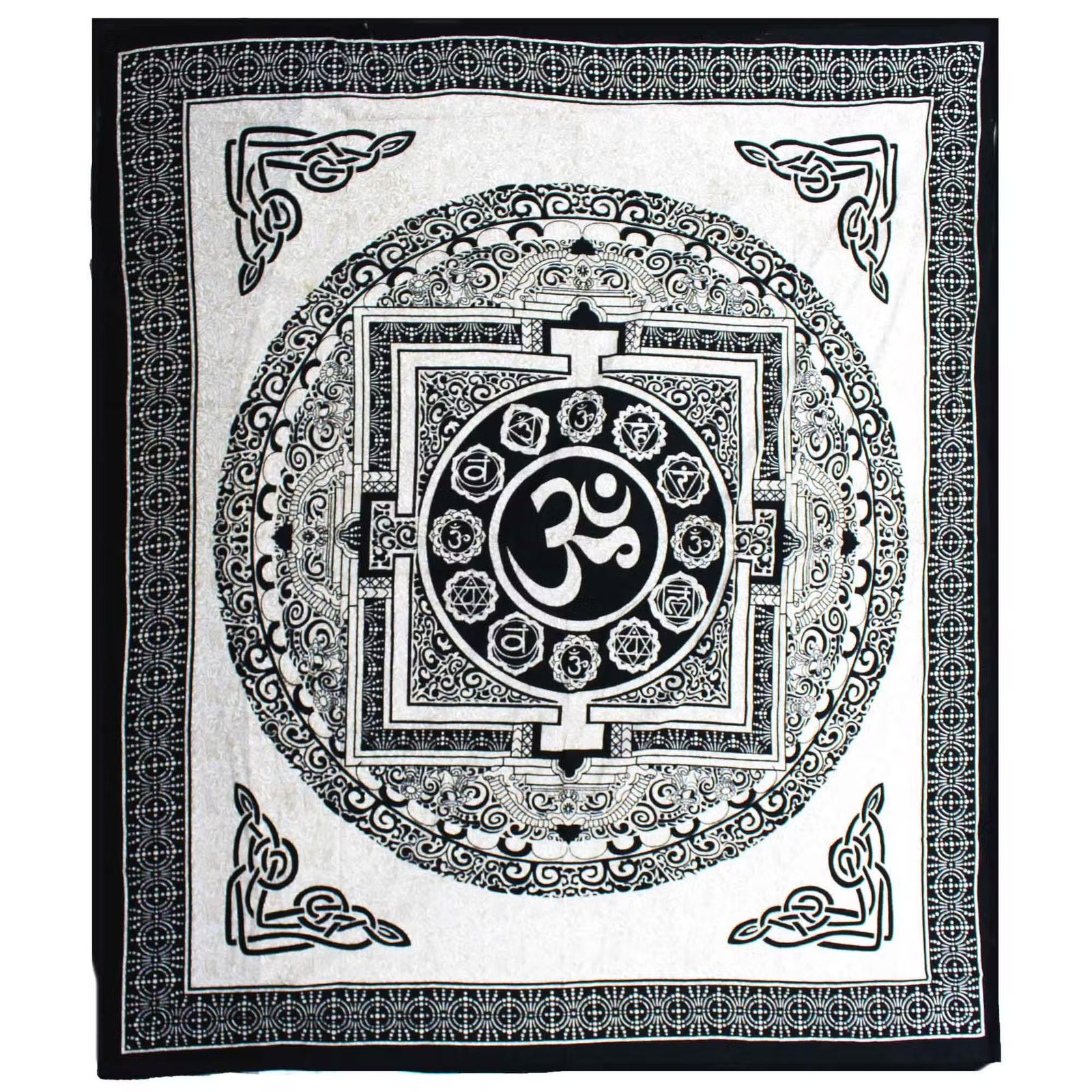 CBWH-31 Ancient Wisdom Mono Double Cotton Bedspread + Wall Hanging – OM Mandala Ancient Wisdom Mono Double Cotton Bedspread + Wall Hanging – OM Mandala - Image 1