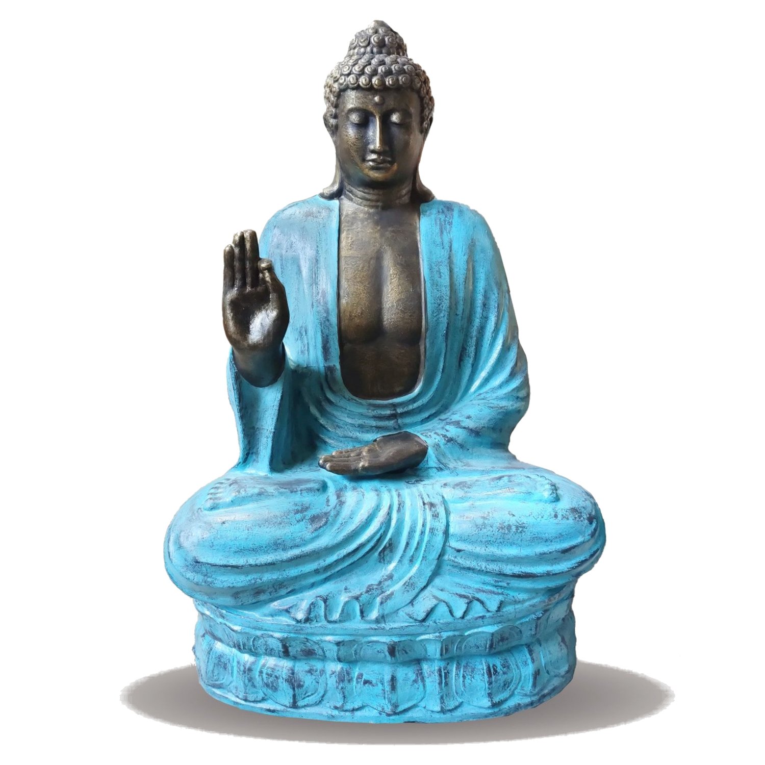 GAS-02 Ancient Wisdom Large Turquoise & Stone Buddha Teaching On Lotus Statue Ancient Wisdom Large Turquoise & Stone Buddha Teaching On Lotus Statue - Image 1