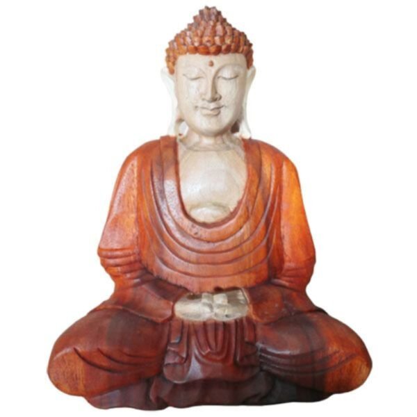 Ancient Wisdom Hand Carved Suar Wood Hand Down Buddha Statue – 30cm