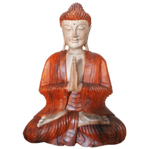 Ancient Wisdom Hand Carved Suar Wood Welcome Buddha Statue – 30cm