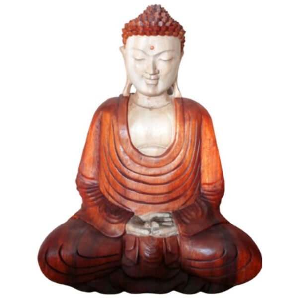 Ancient Wisdom Hand Carved Suar Wood Hand Down Buddha Statue – 40cm