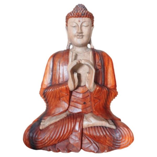 Ancient Wisdom Hand Carved Suar Wood Two Hands Buddha Statue – 60cm