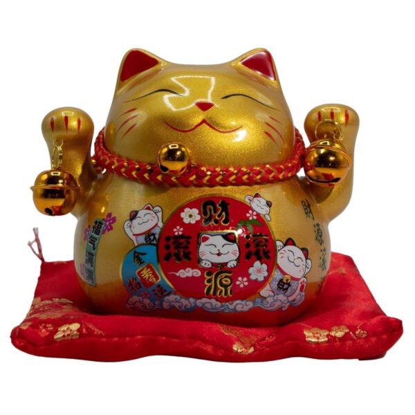 Ancient Wisdom Ceramic Money Cat Bank - Gold On Cushion