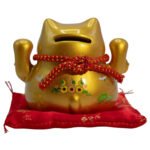 Ancient Wisdom Ceramic Money Cat Bank - Gold On Cushion - Image 2