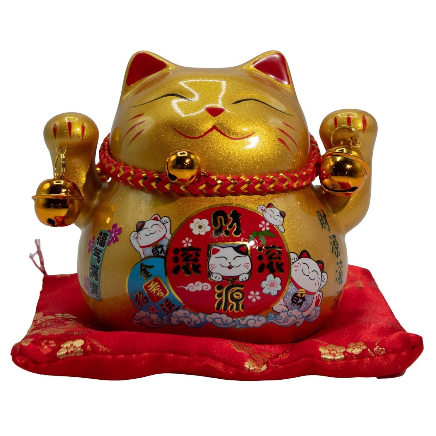 MCat-13 Ancient Wisdom Ceramic Money Cat Bank - Gold On Cushion Ancient Wisdom Ceramic Money Cat Bank - Gold On Cushion - Image 1