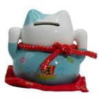 Ancient Wisdom Ceramic Money Cat Bank - Blue On Cushion - Image 2