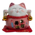 Ancient Wisdom Ceramic Money Cat Bank - Pink On Cushion