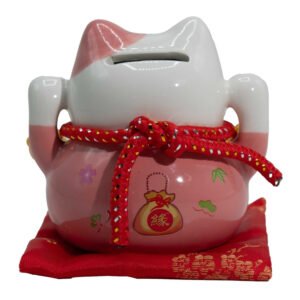 MCat-15 Ancient Wisdom Ceramic Money Cat Bank - Pink On Cushion Back