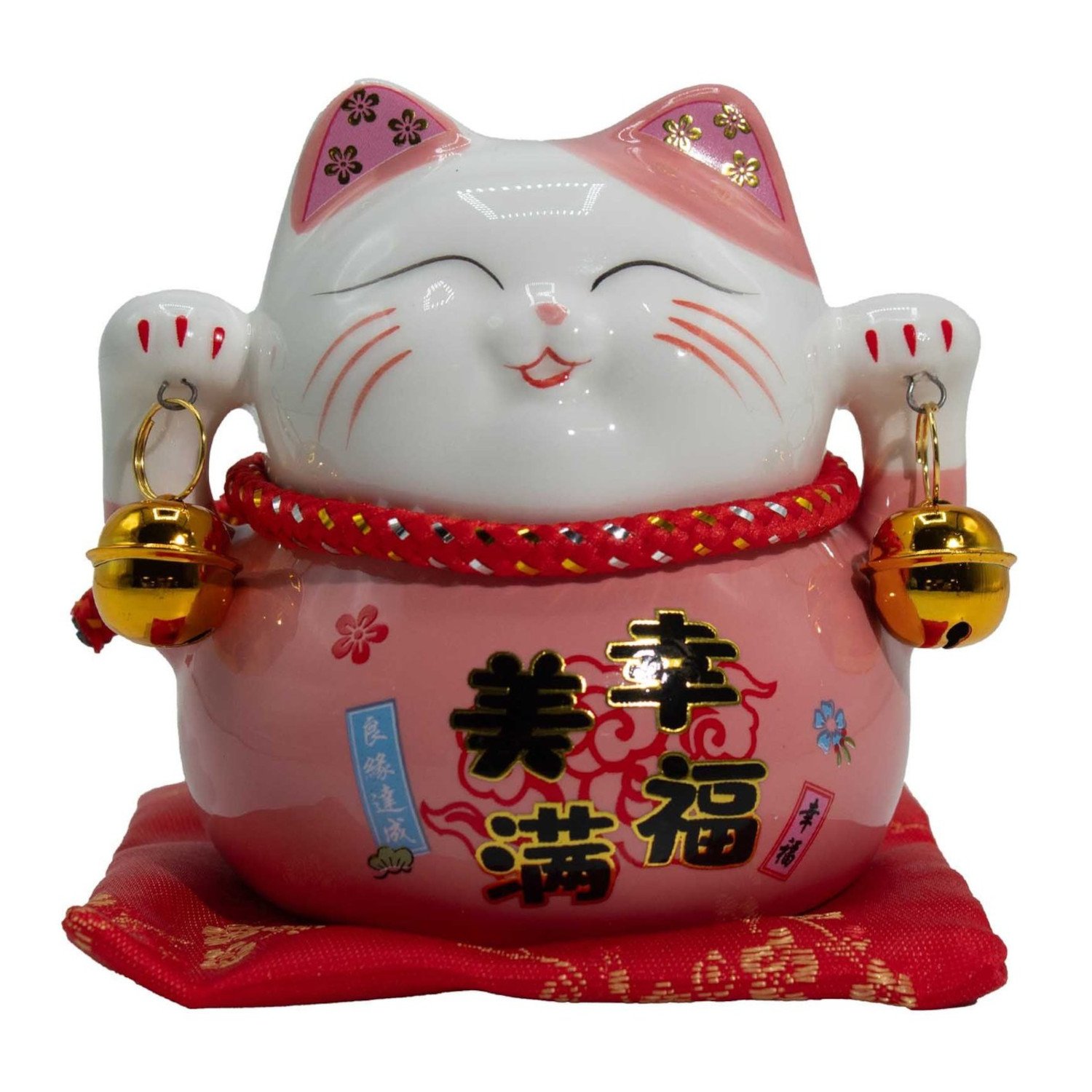 MCat-15 Ancient Wisdom Ceramic Money Cat Bank - Pink On Cushion Ancient Wisdom Ceramic Money Cat Bank - Pink On Cushion - Image 1