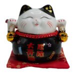 Ancient Wisdom Ceramic Money Cat Bank - Black On Cushion