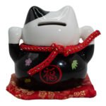 Ancient Wisdom Ceramic Money Cat Bank - Black On Cushion - Image 2