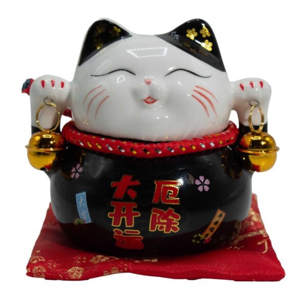Ancient Wisdom Ceramic Money Cat Bank - Black On Cushion