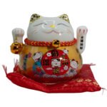 Ancient Wisdom Ceramic Money Cat Moving Hand - Gold On Cushion