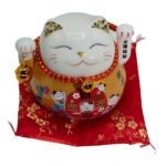 Ancient Wisdom Ceramic Money Cat Moving Hand - Gold On Cushion - Image 2