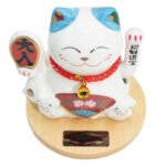 Ancient Wisdom Solar Money Cat Wooden Base – Blue Moving Hand - Image 2