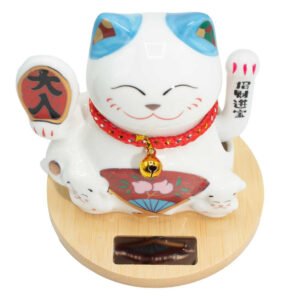 MCat-21 Ancient Wisdom Solar Money Cat Wooden Base – Blue Moving Hand 2