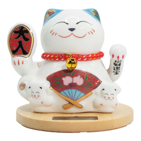 Ancient Wisdom Solar Money Cat Wooden Base – Blue Moving Hand