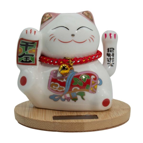 Ancient Wisdom Solar Money Cat Wooden Base - Pink Moving Hand