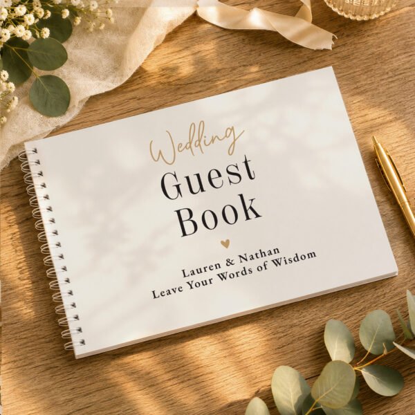 Personalised Any Message Black & Gold Text Guest Book