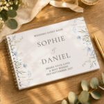 Personalised Any Message Blue Wild Flowers Design Guest Book