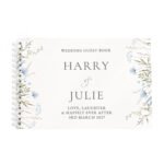 Personalised Any Message Blue Wild Flowers Design Guest Book - Image 6