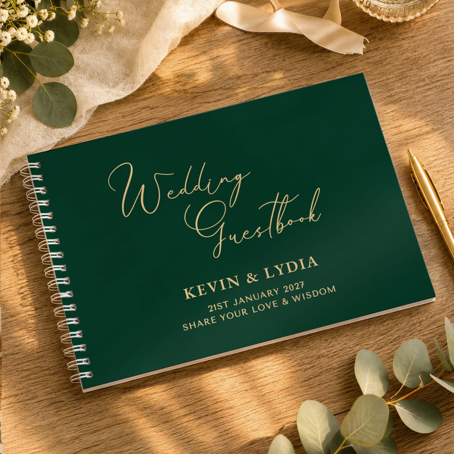 P0512AI81 Personalised Any Message Dark Green Wedding Guest Book Personalised Any Message Dark Green Wedding Guest Book - Image 1