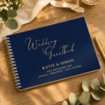 Personalised Any Message Navy Blue Wedding Guest Book