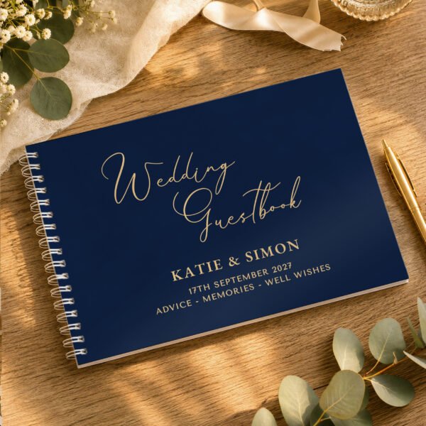 Personalised Any Message Navy Blue Wedding Guest Book