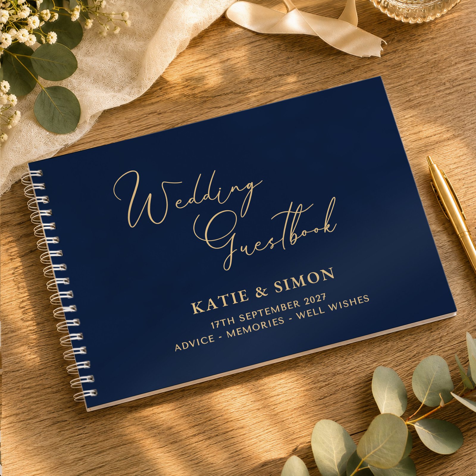 P0512AI82 Personalised Any Message Navy Blue Wedding Guest Book Personalised Any Message Navy Blue Wedding Guest Book - Image 1