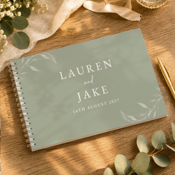 Personalised Botanical Design Sage Green Wedding Guest Book
