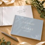 Personalised Botanical Design Baby Blue Wedding Guest Book - Image 4