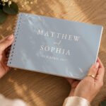 Personalised Botanical Design Baby Blue Wedding Guest Book - Image 5