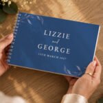 Personalised Botanical Design Cobalt Blue Wedding Guest Book - Image 5