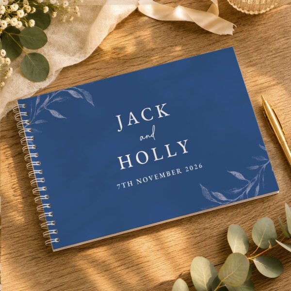 Personalised Botanical Design Cobalt Blue Wedding Guest Book