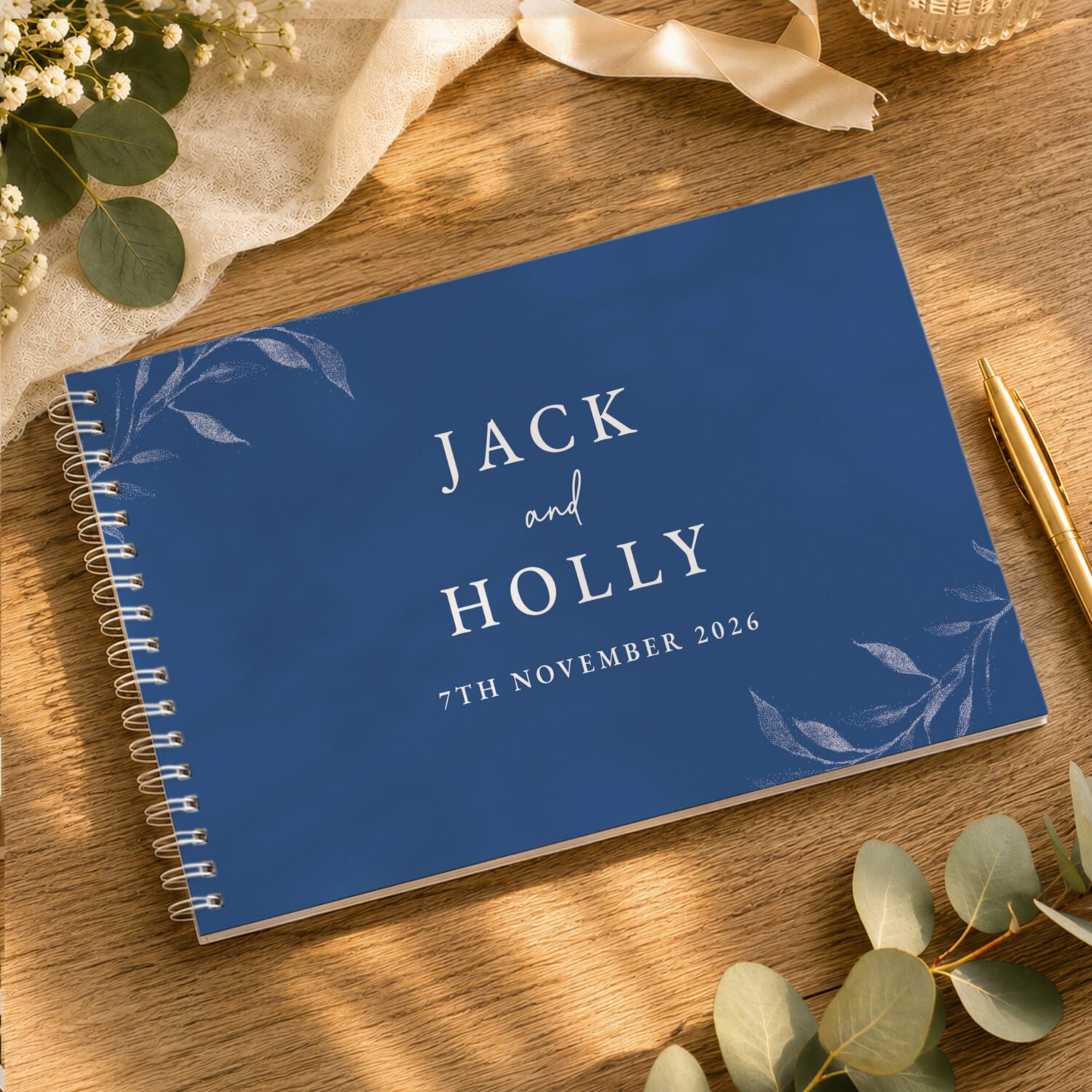 P0512AI89 Personalised Botanical Design Cobalt Blue Wedding Guest Book Personalised Botanical Design Cobalt Blue Wedding Guest Book - Image 1