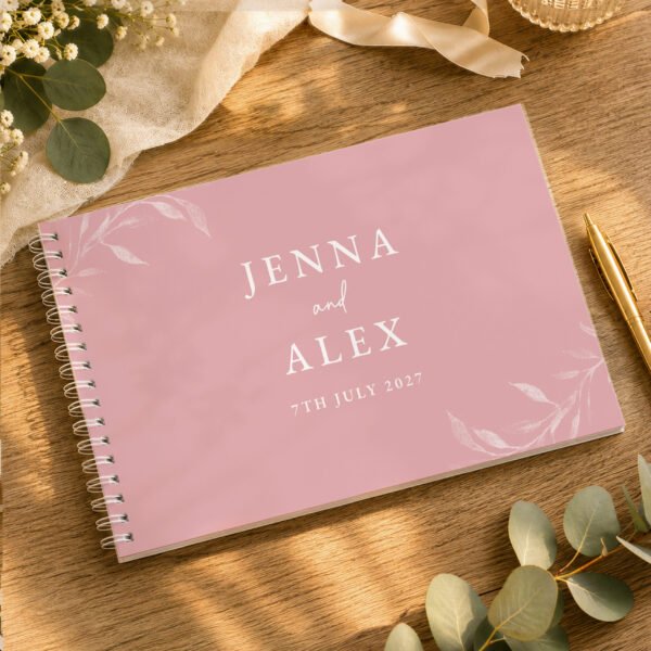 Personalised Botanical Design Soft Pink Wedding Guest Book
