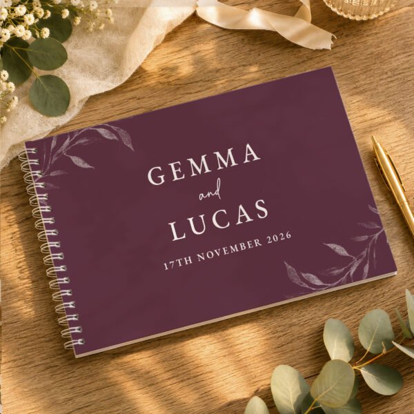 Personalised Botanical Design Plum Wedding Guest Book