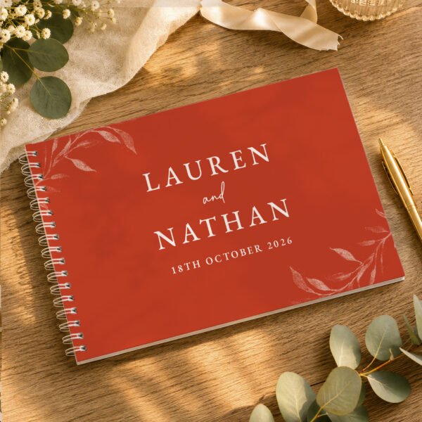 Personalised Botanical Design Burnt Orange Wedding Guest Book