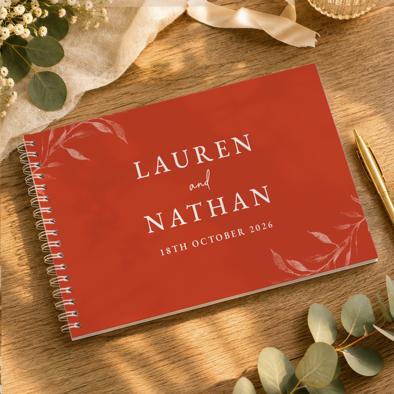 P0512AI92 Personalised Botanical Design Burnt Orange Wedding Guest Book Personalised Botanical Design Burnt Orange Wedding Guest Book - Image 1
