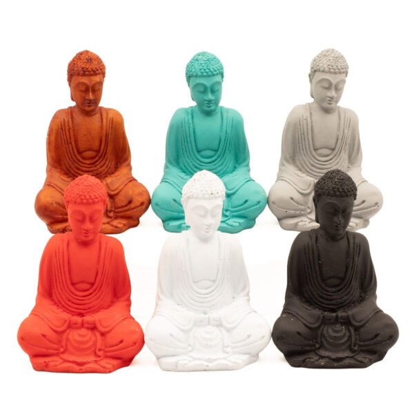 Ancient Wisdom Set of 6 Colourful Mini Buddha Statues For Meditation & Focus