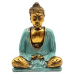Ancient Wisdom Medium Teal & Gold Hand Painted Resin Buddha Figurine