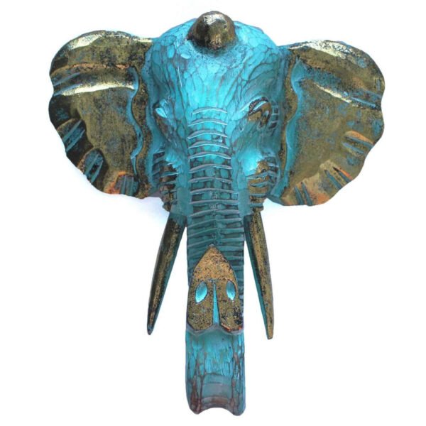 Ancient Wisdom Large Gold & Turquoise Wooden Elephant Head